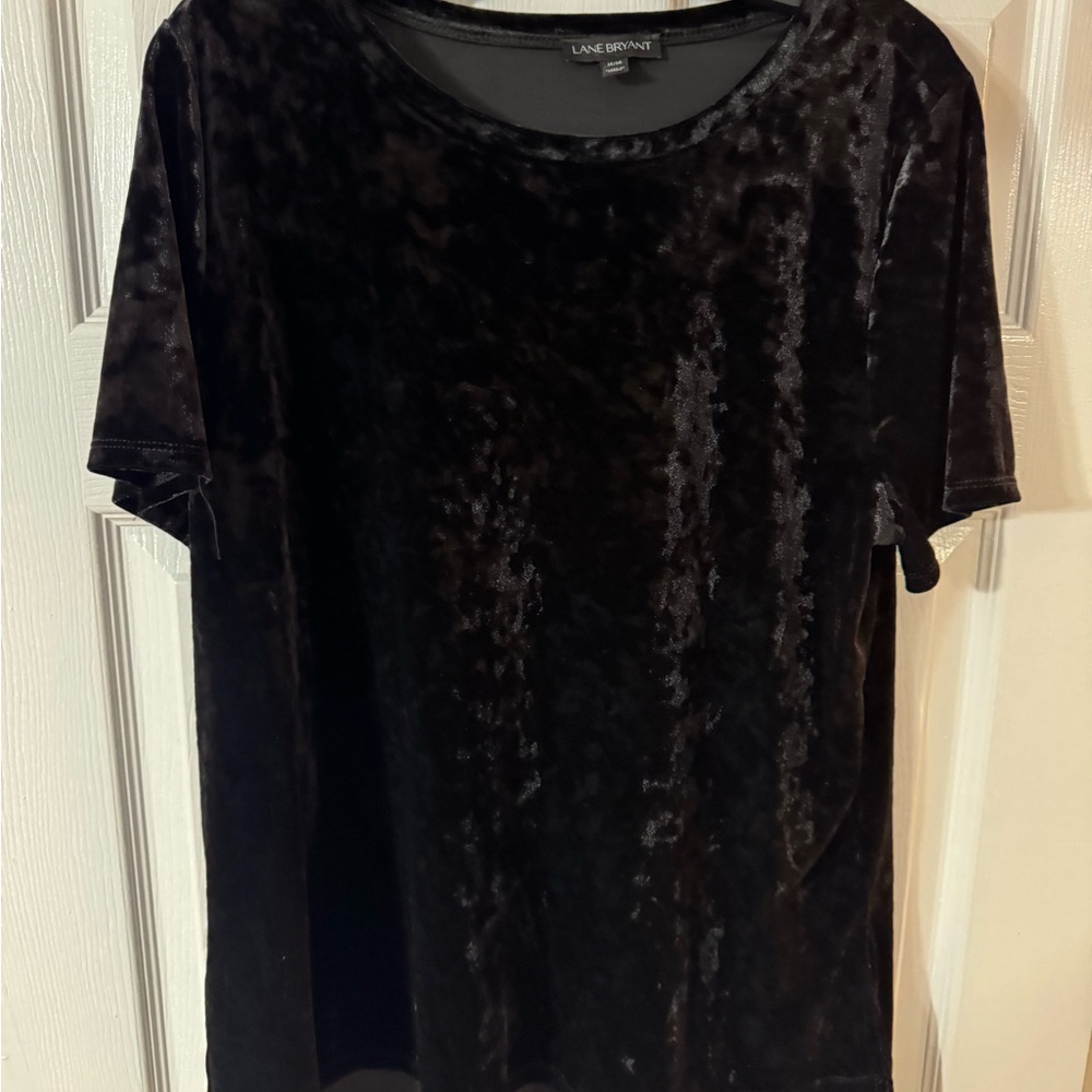 Lane Bryant Luxe Black Velvet Short Sleeve Top